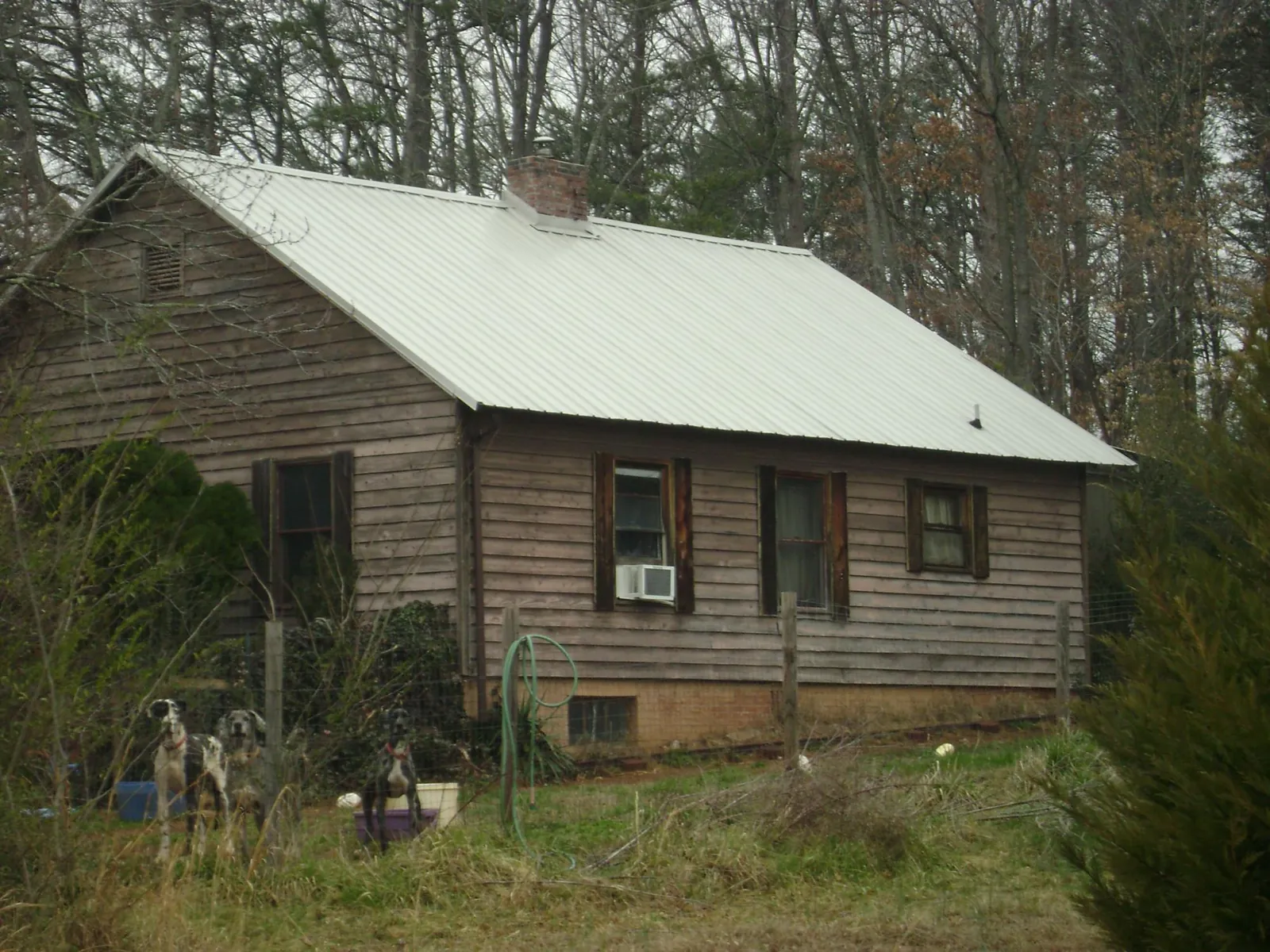 White metal roof on an old wood sided farmhouse, from a Asphalt Shingle Roof Repair job in Stahlstown